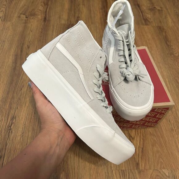 VANS Sk8-hi top gray suede platform lace up shoes sneakers women's 8.5 new - Picture 7 of 7